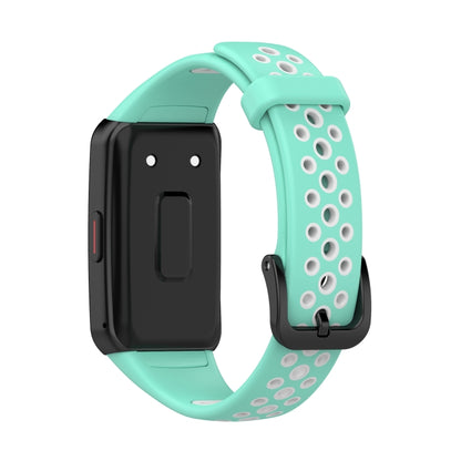 For Huawei Band 6 / Honor Band 6 Universal Two-color Breathable Silicone Watch Band(Green White) by buy2fix