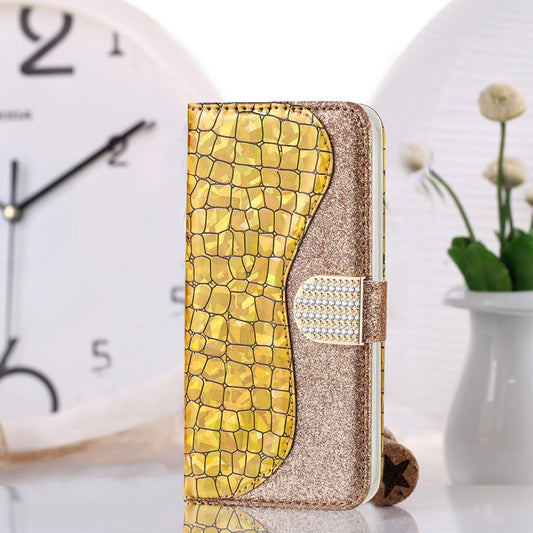 For Samsung Galaxy A03s EU Version Laser Glitter Powder Matching Crocodile Texture Horizontal Flip Leather Case with Card Slots & Holder & Wallet(Gold) by buy2fix