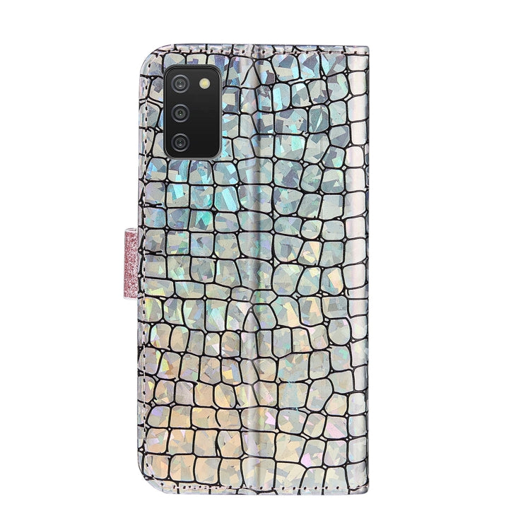 For Samsung Galaxy A03s EU Version Laser Glitter Powder Matching Crocodile Texture Horizontal Flip Leather Case with Card Slots & Holder & Wallet(Silver) by buy2fix