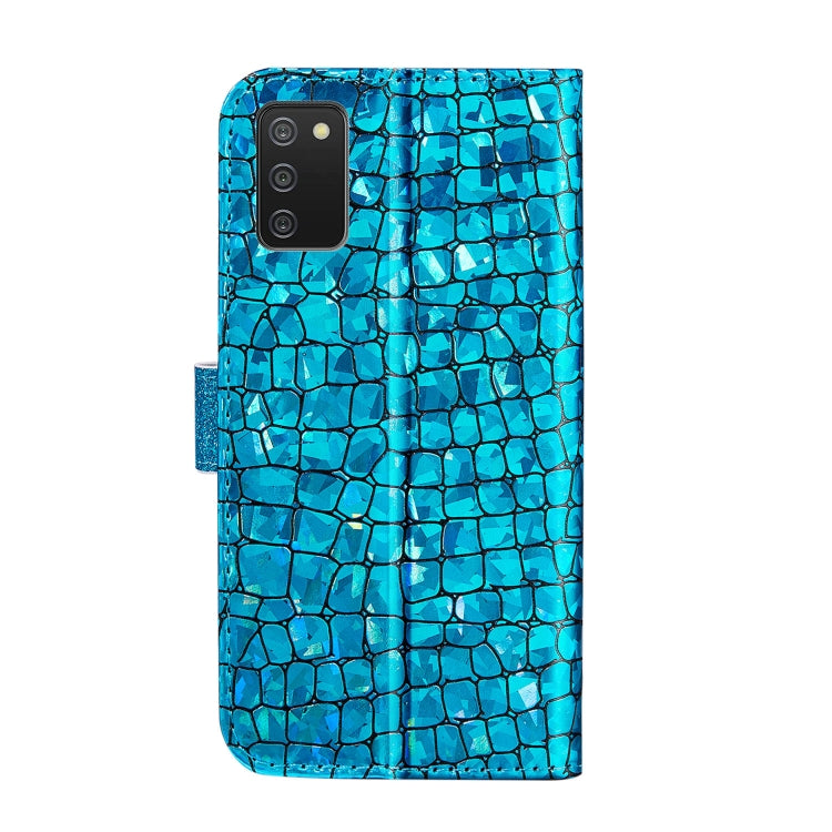 For Samsung Galaxy A03s EU Version Laser Glitter Powder Matching Crocodile Texture Horizontal Flip Leather Case with Card Slots & Holder & Wallet(Blue) by buy2fix
