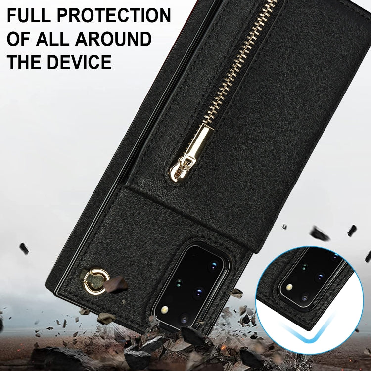 For Samsung Galaxy S20 Cross-body Zipper Square TPU+PU Back Cover Case with Holder & Card Slots & Wallet & Strap(Black) by buy2fix