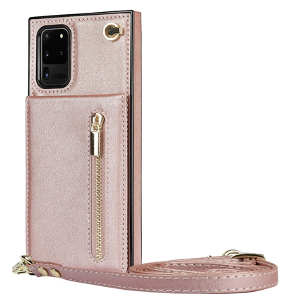 For Samsung Galaxy S20 Ultra Cross-body Zipper Square TPU+PU Back Cover Case with Holder & Card Slots & Wallet & Strap(Rose Gold) by buy2fix