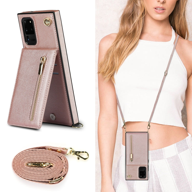 For Samsung Galaxy S20 Ultra Cross-body Zipper Square TPU+PU Back Cover Case with Holder & Card Slots & Wallet & Strap(Rose Gold) by buy2fix