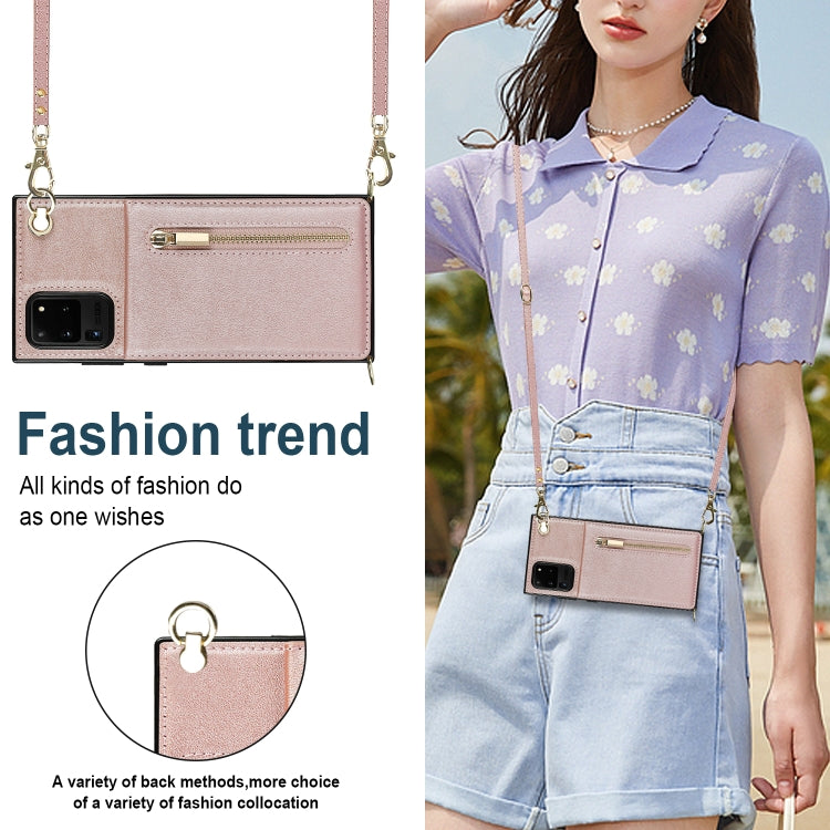 For Samsung Galaxy S20 Ultra Cross-body Zipper Square TPU+PU Back Cover Case with Holder & Card Slots & Wallet & Strap(Rose Gold) by buy2fix