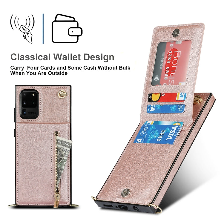 For Samsung Galaxy S20 Ultra Cross-body Zipper Square TPU+PU Back Cover Case with Holder & Card Slots & Wallet & Strap(Rose Gold) by buy2fix