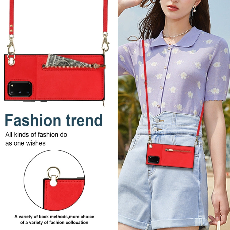 For Samsung Galaxy S20 FE 5G Cross-body Zipper Square TPU+PU Back Cover Case with Holder & Card Slots & Wallet & Strap(Red) by buy2fix
