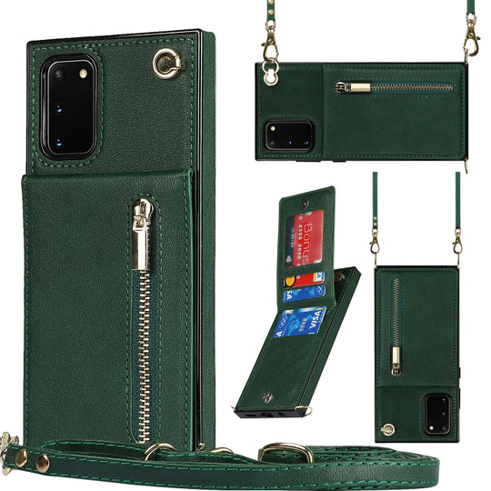 For Samsung Galaxy S20 FE 5G Cross-body Zipper Square TPU+PU Back Cover Case with Holder & Card Slots & Wallet & Strap(Green)