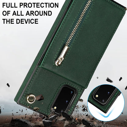 For Samsung Galaxy S20 FE 5G Cross-body Zipper Square TPU+PU Back Cover Case with Holder & Card Slots & Wallet & Strap(Green) by buy2fix