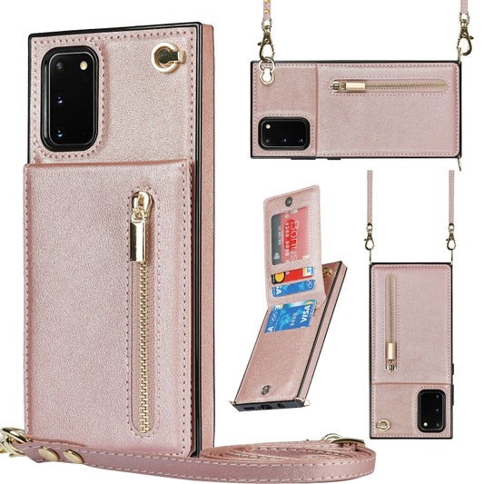 For Samsung Galaxy S20 FE 5G Cross-body Zipper Square TPU+PU Back Cover Case with Holder & Card Slots & Wallet & Strap(Rose Gold) by buy2fix