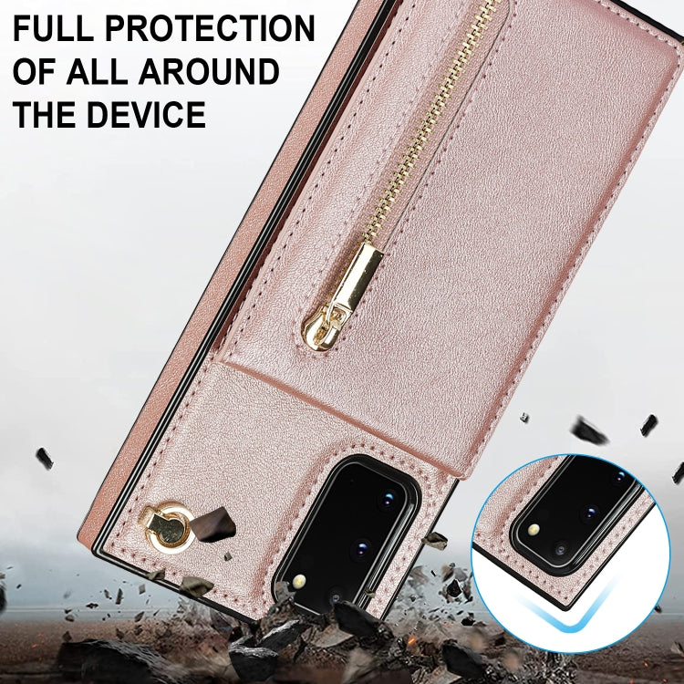 For Samsung Galaxy S20 FE 5G Cross-body Zipper Square TPU+PU Back Cover Case with Holder & Card Slots & Wallet & Strap(Rose Gold) by buy2fix