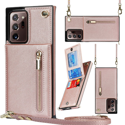 For Samsung Galaxy Note20 Ultra Cross-body Zipper Square TPU+PU Back Cover Case with Holder & Card Slots & Wallet & Strap(Rose Gold) by buy2fix