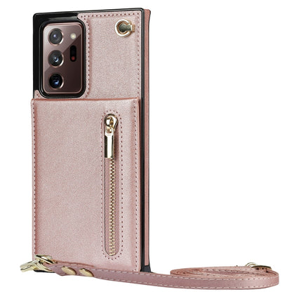 For Samsung Galaxy Note20 Ultra Cross-body Zipper Square TPU+PU Back Cover Case with Holder & Card Slots & Wallet & Strap(Rose Gold) by buy2fix