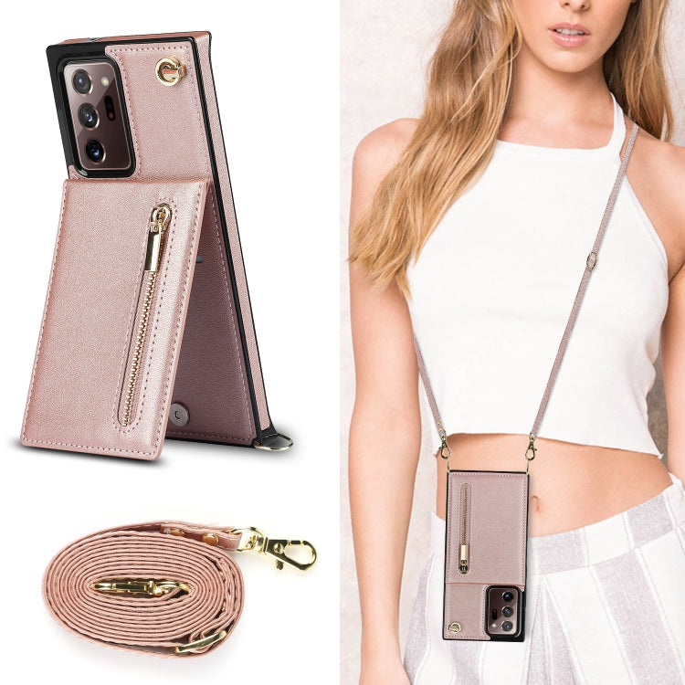 For Samsung Galaxy Note20 Ultra Cross-body Zipper Square TPU+PU Back Cover Case with Holder & Card Slots & Wallet & Strap(Rose Gold) by buy2fix