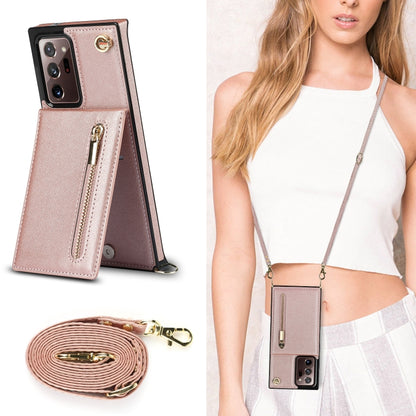 For Samsung Galaxy Note20 Ultra Cross-body Zipper Square TPU+PU Back Cover Case with Holder & Card Slots & Wallet & Strap(Rose Gold) by buy2fix
