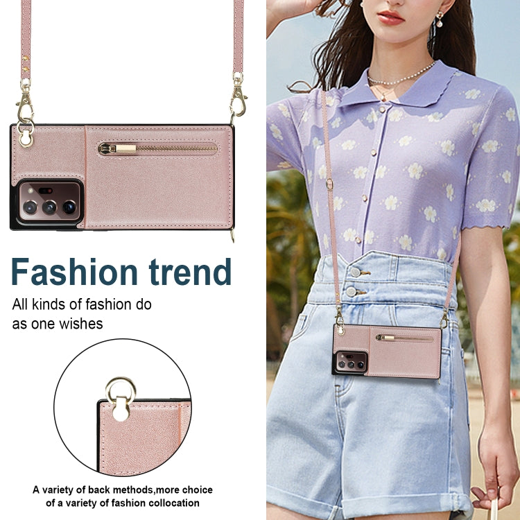 For Samsung Galaxy Note20 Ultra Cross-body Zipper Square TPU+PU Back Cover Case with Holder & Card Slots & Wallet & Strap(Rose Gold) by buy2fix