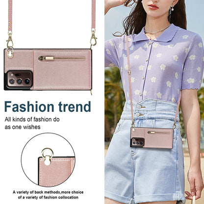For Samsung Galaxy Note20 Ultra Cross-body Zipper Square TPU+PU Back Cover Case with Holder & Card Slots & Wallet & Strap(Rose Gold) by buy2fix