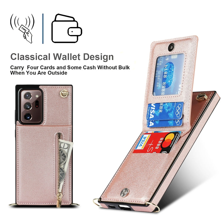 For Samsung Galaxy Note20 Ultra Cross-body Zipper Square TPU+PU Back Cover Case with Holder & Card Slots & Wallet & Strap(Rose Gold) by buy2fix