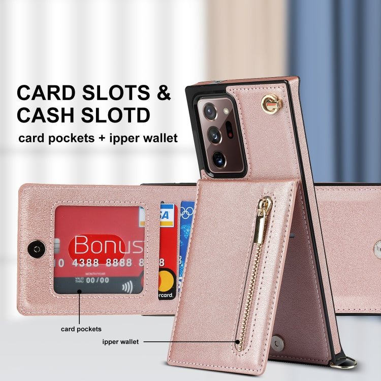 For Samsung Galaxy Note20 Ultra Cross-body Zipper Square TPU+PU Back Cover Case with Holder & Card Slots & Wallet & Strap(Rose Gold) by buy2fix