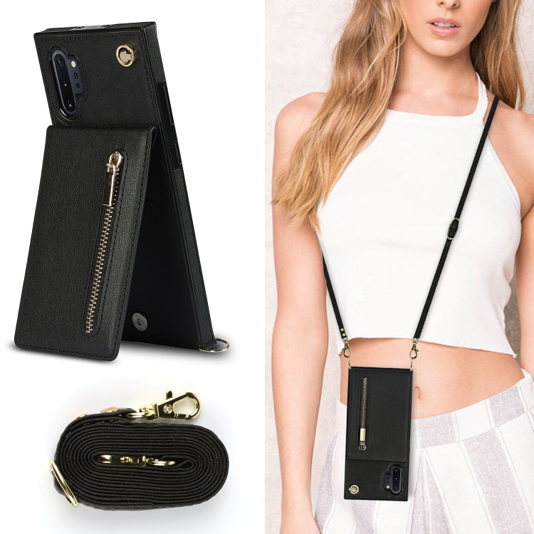 For Samsung Galaxy Note10+ Cross-body Zipper Square TPU+PU Back Cover Case with Holder & Card Slots & Wallet & Strap(Black) by buy2fix