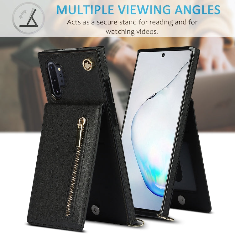 For Samsung Galaxy Note10+ Cross-body Zipper Square TPU+PU Back Cover Case with Holder & Card Slots & Wallet & Strap(Black) by buy2fix