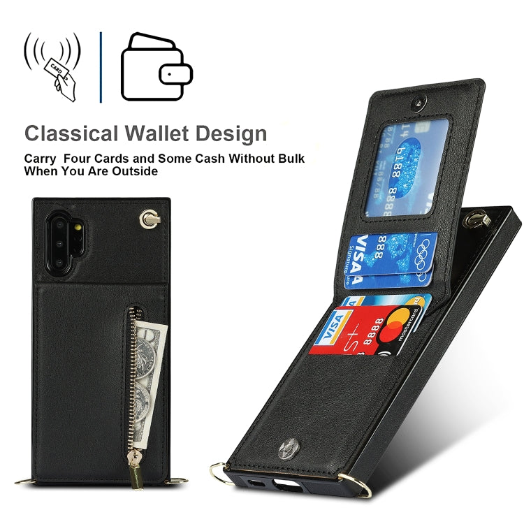 For Samsung Galaxy Note10+ Cross-body Zipper Square TPU+PU Back Cover Case with Holder & Card Slots & Wallet & Strap(Black) by buy2fix