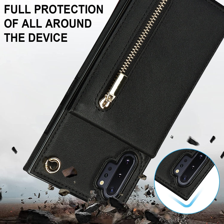 For Samsung Galaxy Note10+ Cross-body Zipper Square TPU+PU Back Cover Case with Holder & Card Slots & Wallet & Strap(Black) by buy2fix