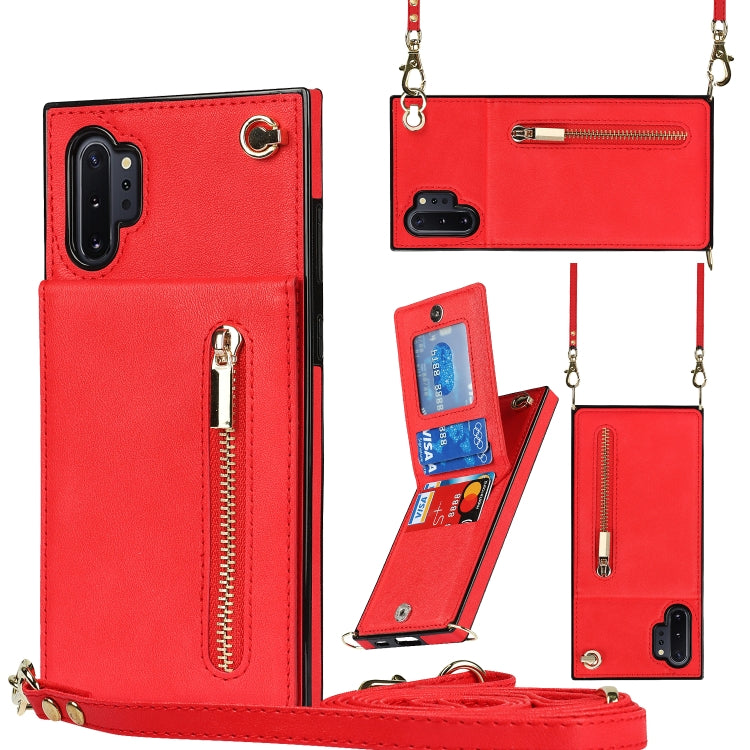 For Samsung Galaxy Note10+ Cross-body Zipper Square TPU+PU Back Cover Case with Holder & Card Slots & Wallet & Strap(Red) by buy2fix