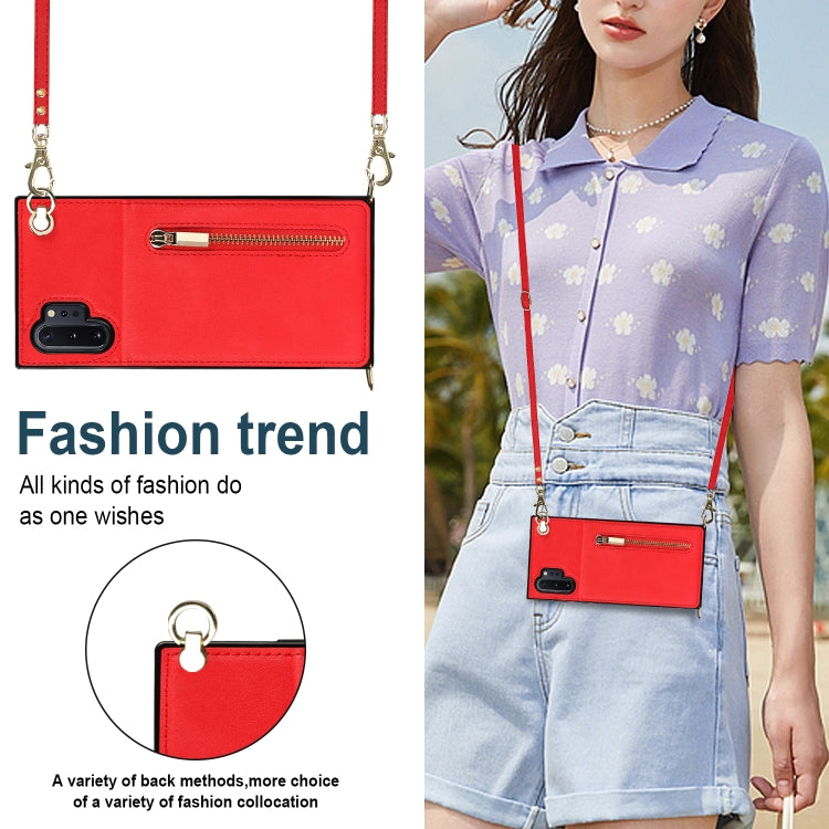 For Samsung Galaxy Note10+ Cross-body Zipper Square TPU+PU Back Cover Case with Holder & Card Slots & Wallet & Strap(Red) by buy2fix