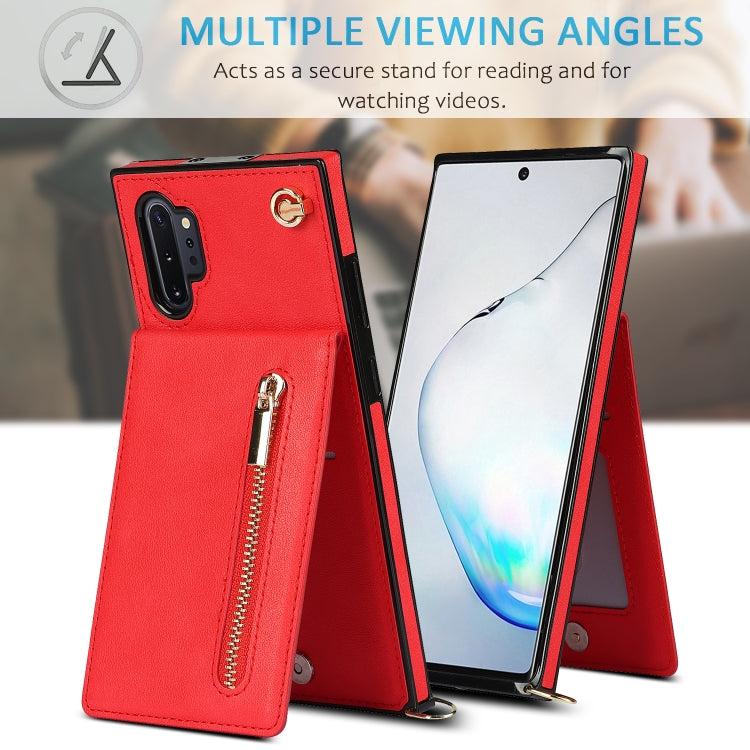 For Samsung Galaxy Note10+ Cross-body Zipper Square TPU+PU Back Cover Case with Holder & Card Slots & Wallet & Strap(Red) by buy2fix