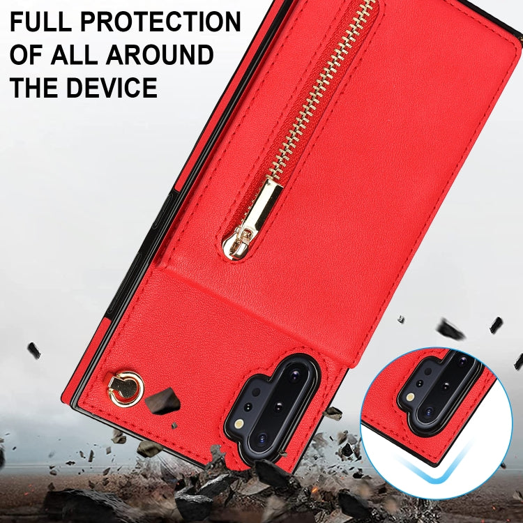 For Samsung Galaxy Note10+ Cross-body Zipper Square TPU+PU Back Cover Case with Holder & Card Slots & Wallet & Strap(Red) by buy2fix