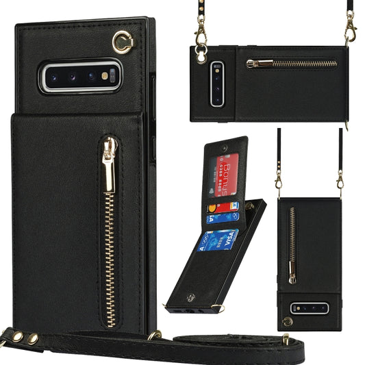 For Samsung Galaxy S10 Cross-body Zipper Square TPU+PU Back Cover Case with Holder & Card Slots & Wallet & Strap(Black) - Galaxy Phone Cases by buy2fix | Online Shopping UK | buy2fix