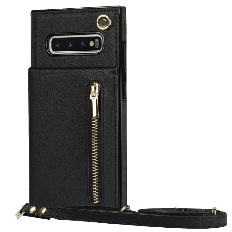 For Samsung Galaxy S10 Cross-body Zipper Square TPU+PU Back Cover Case with Holder & Card Slots & Wallet & Strap(Black) - Galaxy Phone Cases by buy2fix | Online Shopping UK | buy2fix