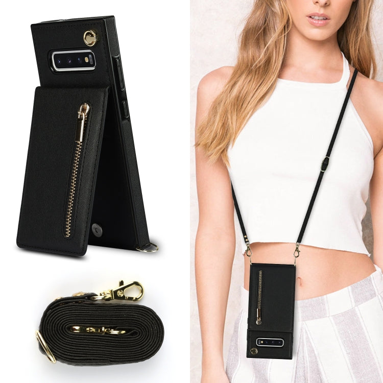 For Samsung Galaxy S10 Cross-body Zipper Square TPU+PU Back Cover Case with Holder & Card Slots & Wallet & Strap(Black) - Galaxy Phone Cases by buy2fix | Online Shopping UK | buy2fix
