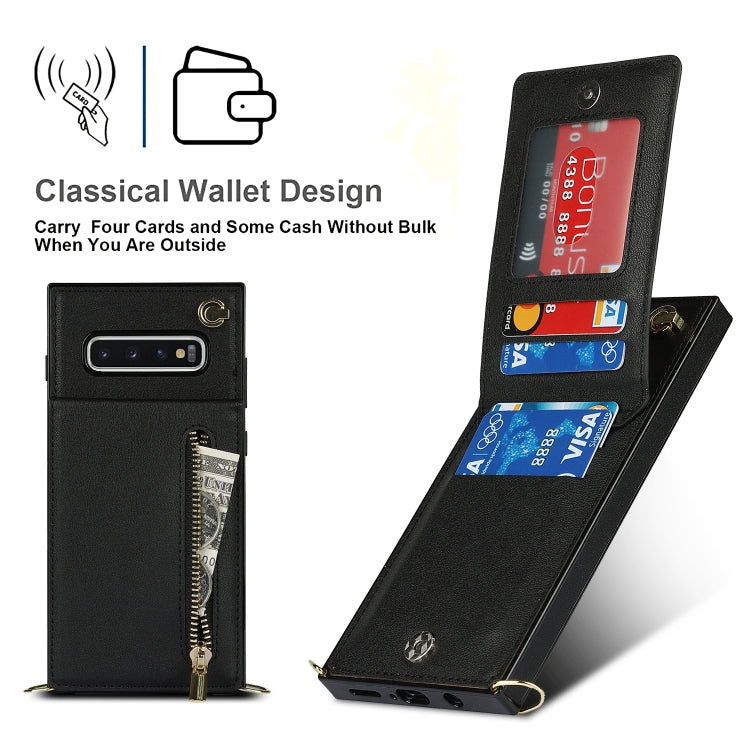 For Samsung Galaxy S10 Cross-body Zipper Square TPU+PU Back Cover Case with Holder & Card Slots & Wallet & Strap(Black) - Galaxy Phone Cases by buy2fix | Online Shopping UK | buy2fix