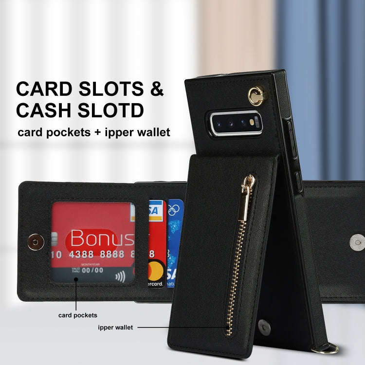For Samsung Galaxy S10 Cross-body Zipper Square TPU+PU Back Cover Case with Holder & Card Slots & Wallet & Strap(Black) - Galaxy Phone Cases by buy2fix | Online Shopping UK | buy2fix