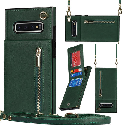 For Samsung Galaxy S10 Cross-body Zipper Square TPU+PU Back Cover Case with Holder & Card Slots & Wallet & Strap(Green) by buy2fix