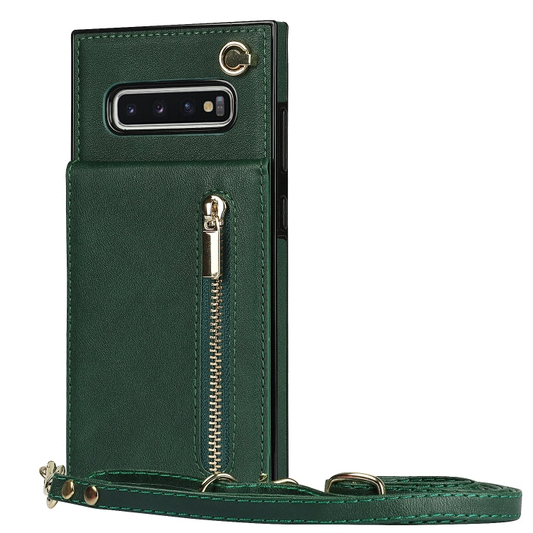 For Samsung Galaxy S10 Cross-body Zipper Square TPU+PU Back Cover Case with Holder & Card Slots & Wallet & Strap(Green) by buy2fix