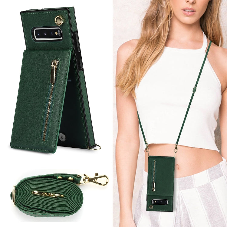 For Samsung Galaxy S10 Cross-body Zipper Square TPU+PU Back Cover Case with Holder & Card Slots & Wallet & Strap(Green) by buy2fix