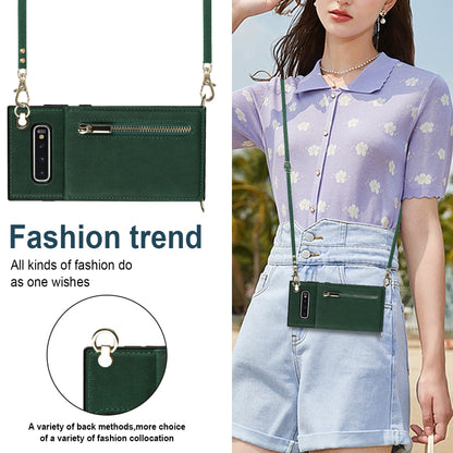 For Samsung Galaxy S10 Cross-body Zipper Square TPU+PU Back Cover Case with Holder & Card Slots & Wallet & Strap(Green) by buy2fix