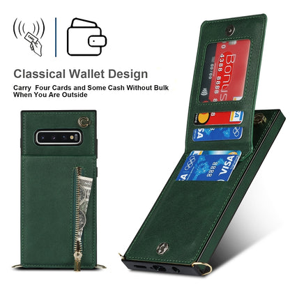 For Samsung Galaxy S10 Cross-body Zipper Square TPU+PU Back Cover Case with Holder & Card Slots & Wallet & Strap(Green) by buy2fix