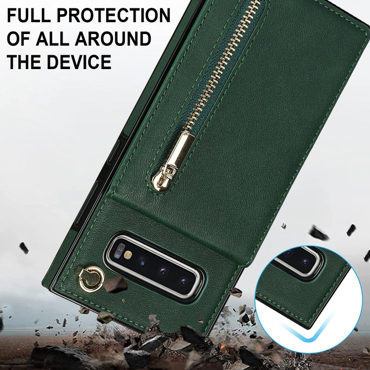 For Samsung Galaxy S10 Cross-body Zipper Square TPU+PU Back Cover Case with Holder & Card Slots & Wallet & Strap(Green) by buy2fix