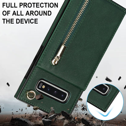 For Samsung Galaxy S10 Cross-body Zipper Square TPU+PU Back Cover Case with Holder & Card Slots & Wallet & Strap(Green) by buy2fix