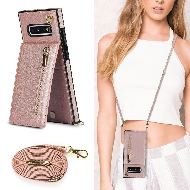 For Samsung Galaxy S10 Cross-body Zipper Square TPU+PU Back Cover Case with Holder & Card Slots & Wallet & Strap(Rose Gold) by buy2fix