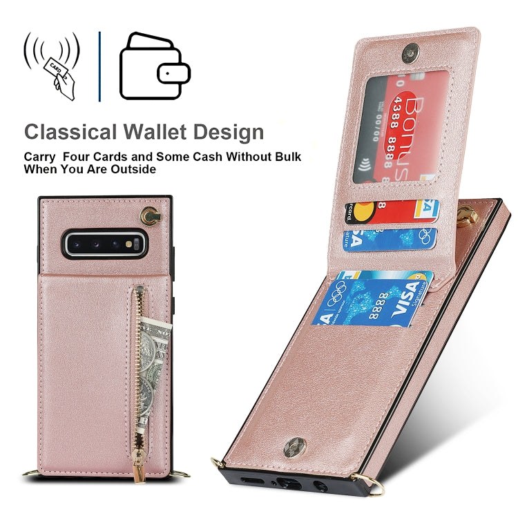 For Samsung Galaxy S10 Cross-body Zipper Square TPU+PU Back Cover Case with Holder & Card Slots & Wallet & Strap(Rose Gold) by buy2fix