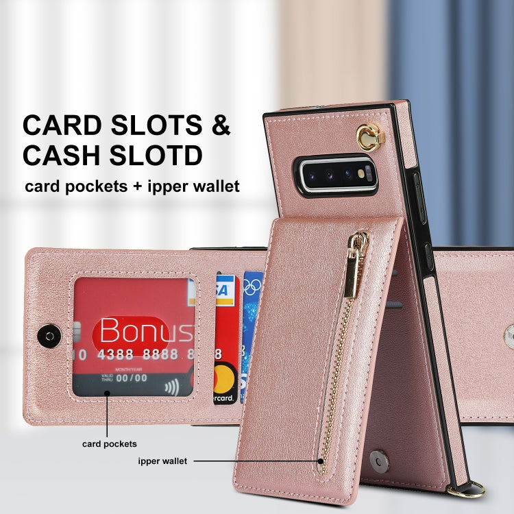 For Samsung Galaxy S10 Cross-body Zipper Square TPU+PU Back Cover Case with Holder & Card Slots & Wallet & Strap(Rose Gold) by buy2fix