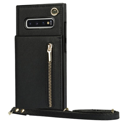 For Samsung Galaxy S10 Plus Cross-body Zipper Square TPU+PU Back Cover Case with Holder & Card Slots & Wallet & Strap(Black) by buy2fix