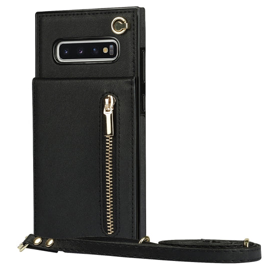 For Samsung Galaxy S10 Plus Cross-body Zipper Square TPU+PU Back Cover Case with Holder & Card Slots & Wallet & Strap(Black) by buy2fix