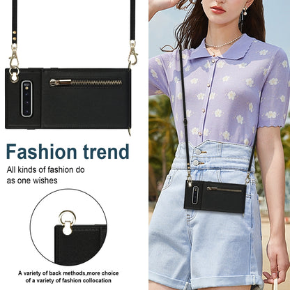 For Samsung Galaxy S10 Plus Cross-body Zipper Square TPU+PU Back Cover Case with Holder & Card Slots & Wallet & Strap(Black) by buy2fix