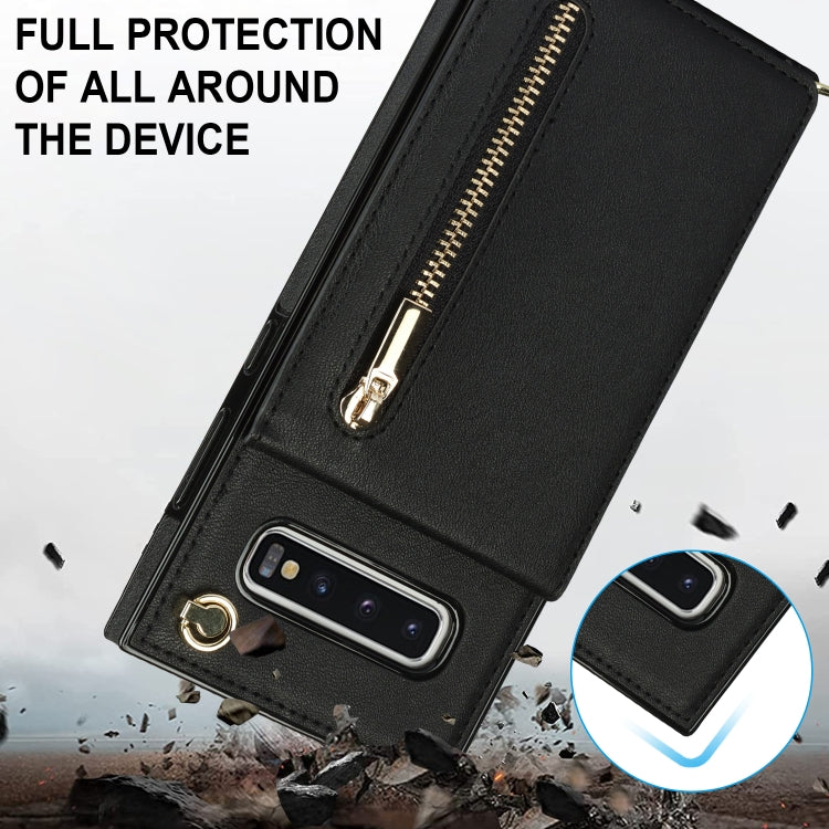 For Samsung Galaxy S10 Plus Cross-body Zipper Square TPU+PU Back Cover Case with Holder & Card Slots & Wallet & Strap(Black) by buy2fix
