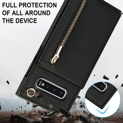 For Samsung Galaxy S10 Plus Cross-body Zipper Square TPU+PU Back Cover Case with Holder & Card Slots & Wallet & Strap(Black) by buy2fix